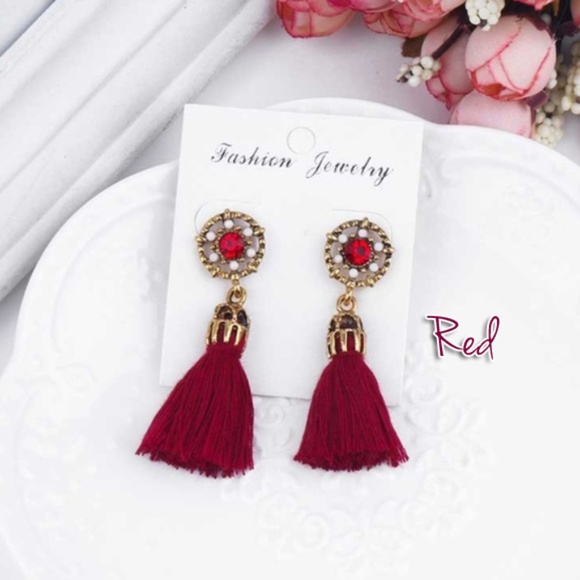 SALE !! NWT Tassel Crystal Earrings 4 Colors NEW - Picture 2 of 8